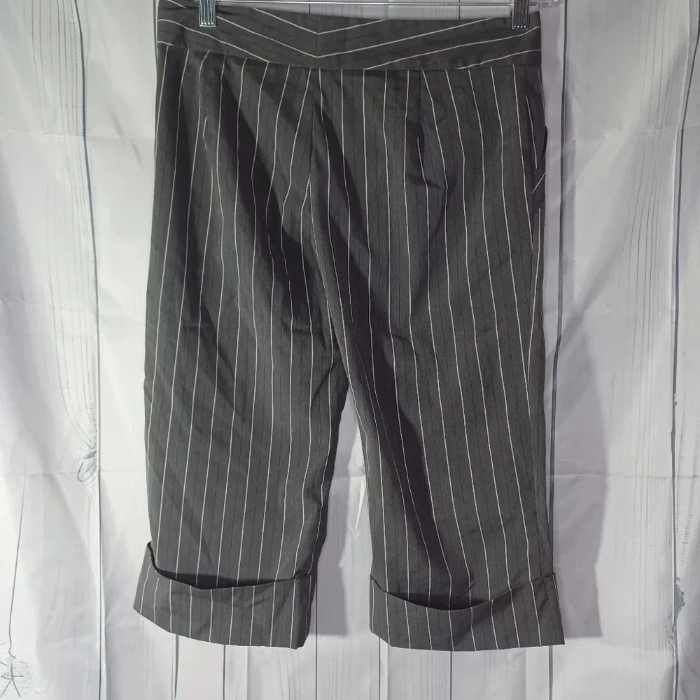 Dolled Up Gray And Pink Pin Striped 90’s Y2K Office Siren Capri Pants - Picture 6 of 9